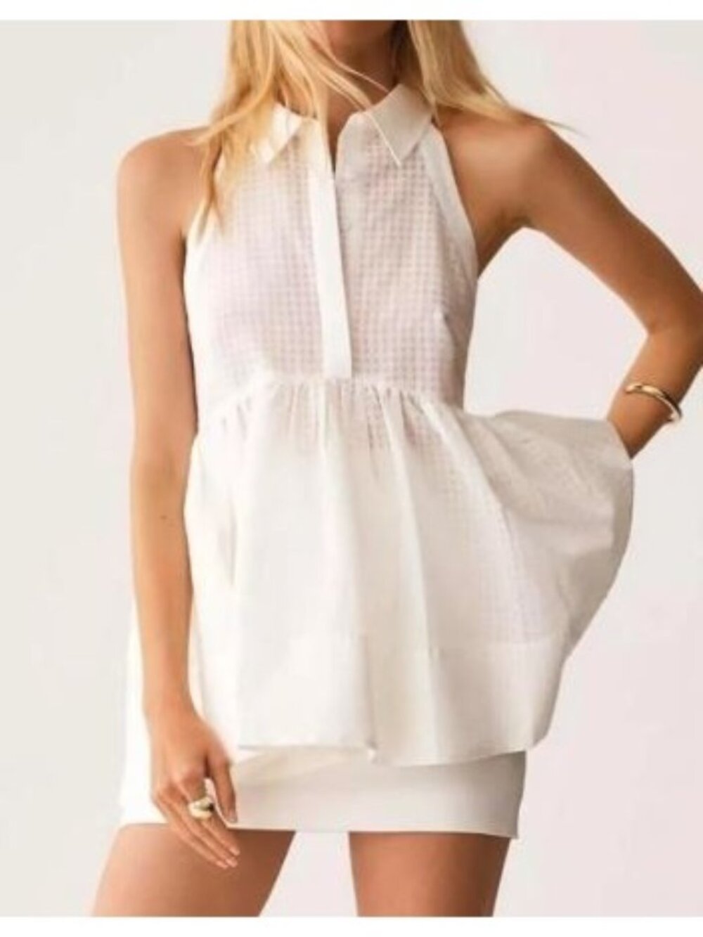 Maeve By Anthropologie White Gingham Lightweight Sleeveless Peplum Tunic Size 14